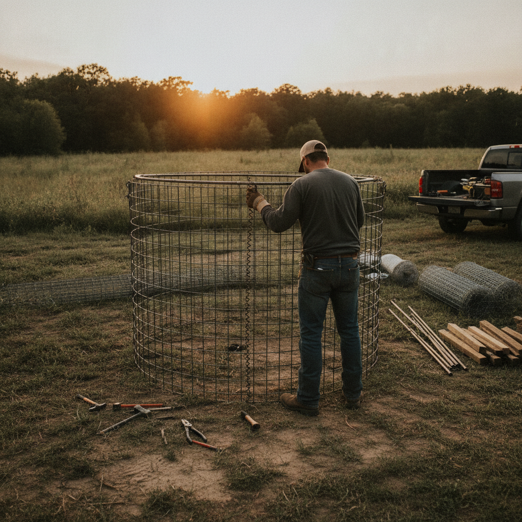 Create a realistic, professional service-business photograph showing Wild Hog Trap Rental from behind, with the backs of their heads visible. Do not show any faces, facial features, front-facing views or side views, profiles, or identifiabl